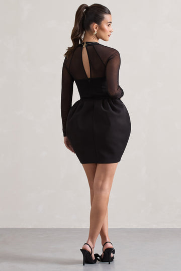 Alto Black Square-Neck Mini Dress With Puff Skirt